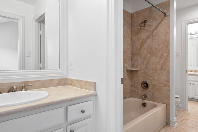 10918 Alta Vista Dr, Frisco, TX 75033 - bathroom featuring toilet, shower / bathing tub combination, tile patterned flooring, and vanity