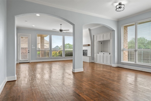 10918 Alta Vista Dr, Frisco, TX 75033 - unfurnished living room with dark wood-type flooring, baseboards, and ornamental molding