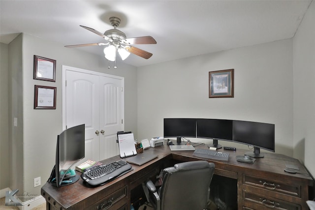 office space featuring ceiling fan