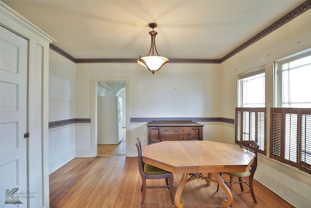 dining area featuring light wood-type flooring