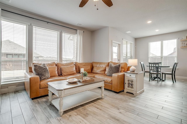 300 Ben Thomas St, Burleson, TX 76028 - living area with a ceiling fan, light wood-type flooring, and recessed lighting