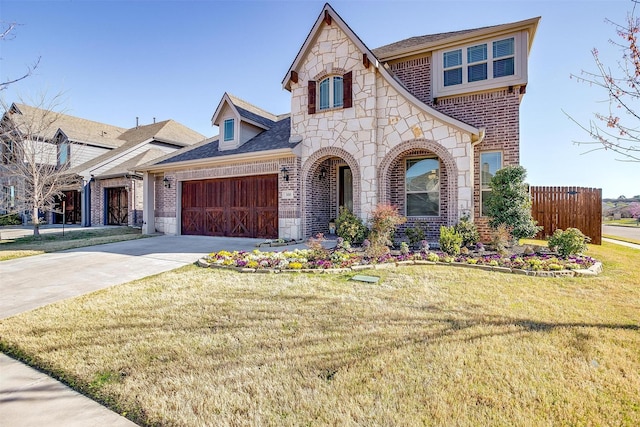 300 Ben Thomas St, Burleson, TX 76028 - view of front of home featuring brick siding, stone siding, a garage, concrete driveway, and roof with shingles