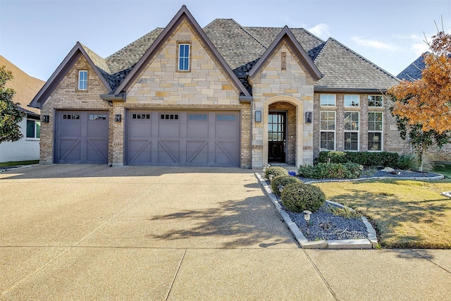 view of front of home with a front lawn and a garage