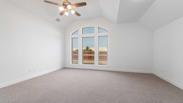 4601 Timberdrift St, Midlothian, TX 76065 - carpeted spare room featuring vaulted ceiling, a ceiling fan, and baseboards