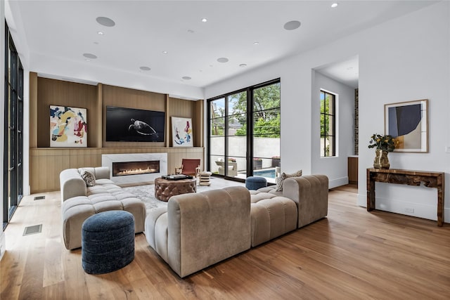 living room with light wood-type flooring