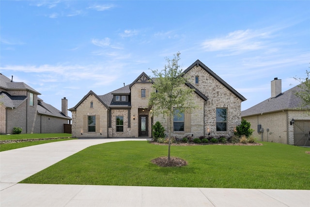 3270 Arbor Grove Trl, Midlothian, TX 76065 - french country home featuring a front lawn, stone siding, and brick siding