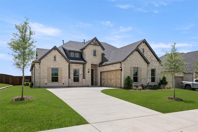 3270 Arbor Grove Trl, Midlothian, TX 76065 - french country style house with stone siding, driveway, roof with shingles, and an attached garage