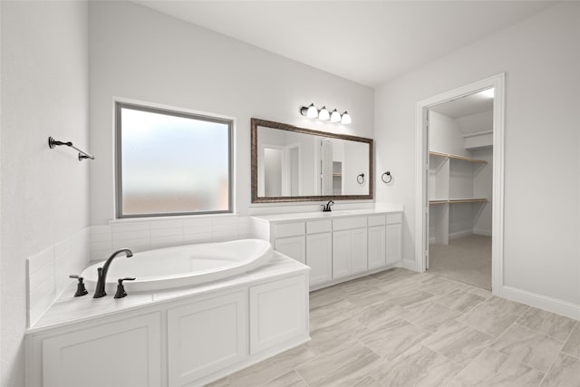 3270 Arbor Grove Trl, Midlothian, TX 76065 - full bath featuring vanity, a bath, a walk in closet, and baseboards