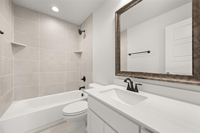3270 Arbor Grove Trl, Midlothian, TX 76065 - full bath with toilet, bathtub / shower combination, vanity, recessed lighting, and tile patterned flooring