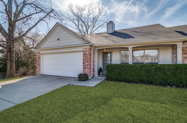 single story home with a front lawn and a garage