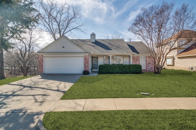 single story home with a front lawn and a garage