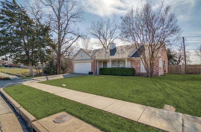 view of front of house featuring a front lawn and a garage