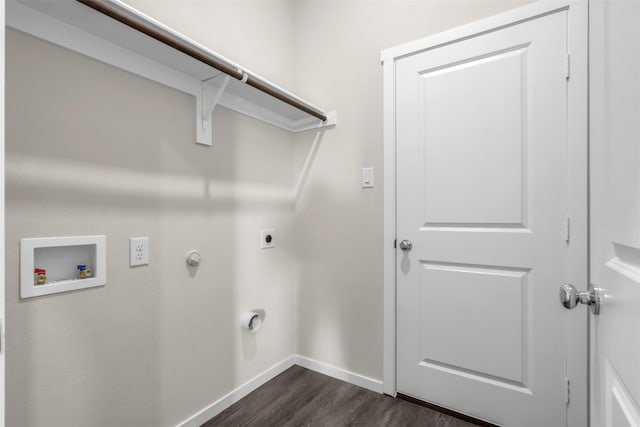 laundry area featuring hookup for a gas dryer, washer hookup, dark hardwood / wood-style flooring, and hookup for an electric dryer