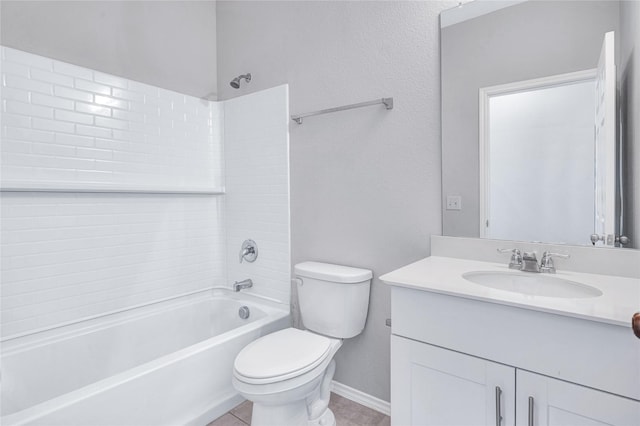 full bathroom featuring washtub / shower combination, vanity, and toilet