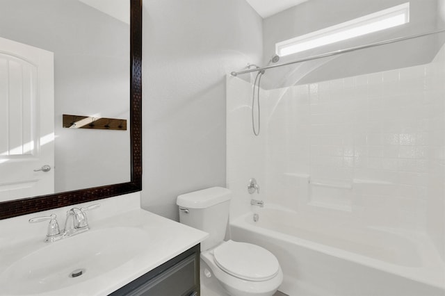 full bath featuring toilet, vanity, and shower / bathing tub combination