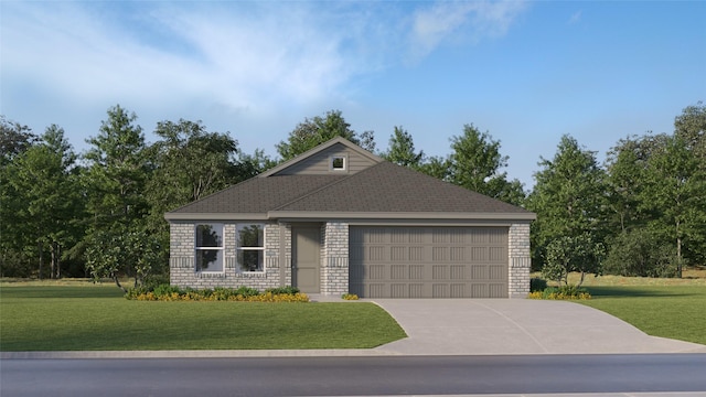 view of front of house featuring a front lawn and a garage