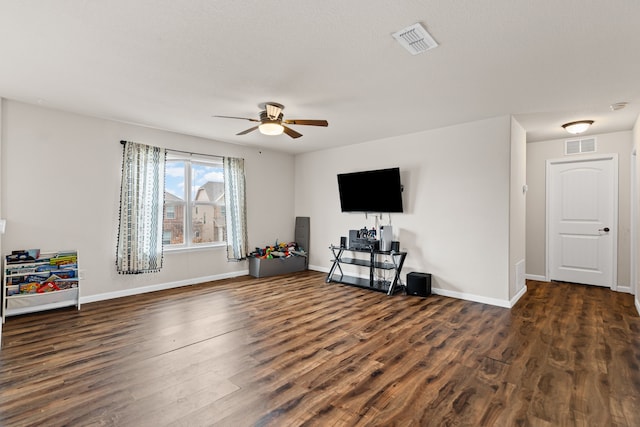 interior space featuring dark hardwood / wood-style floors and ceiling fan