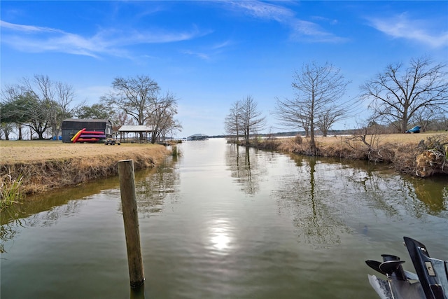 dock area with a water view