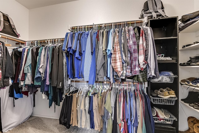 walk in closet with carpet