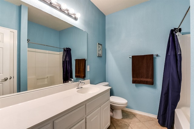 full bathroom featuring toilet, tile patterned flooring, shower / bath combo, and vanity