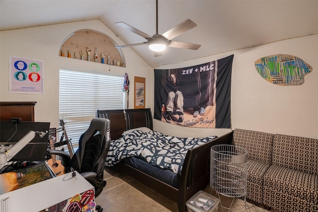 bedroom with vaulted ceiling and ceiling fan