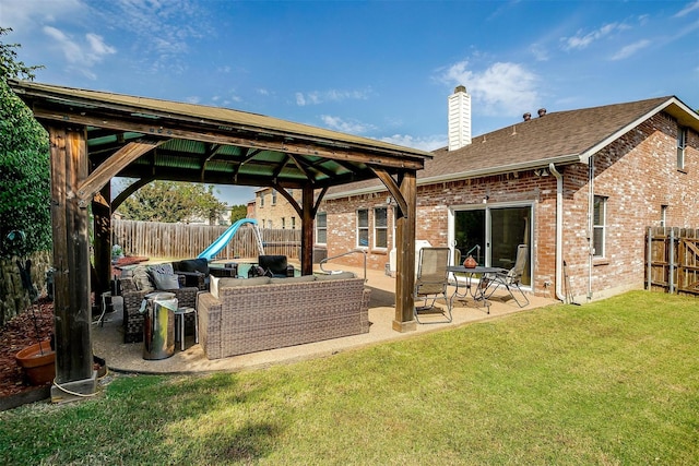 exterior space with an outdoor hangout area, a yard, and a patio