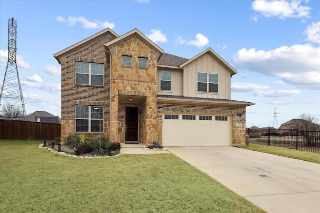 view of front facade with a garage and a front lawn