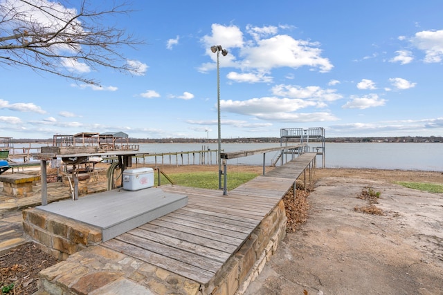 view of dock with a water view