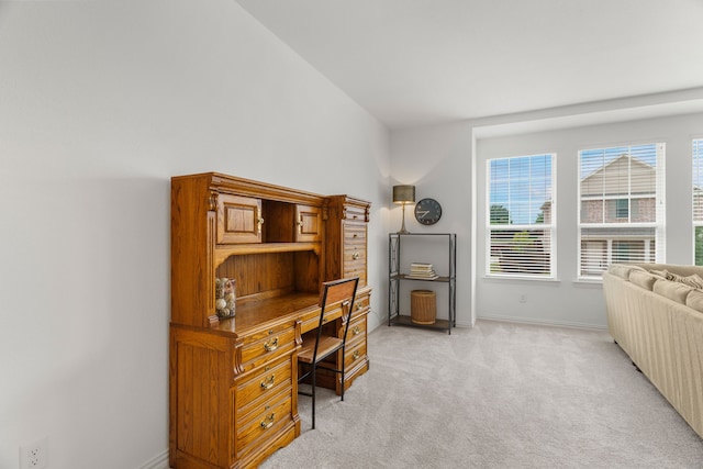 view of carpeted home office