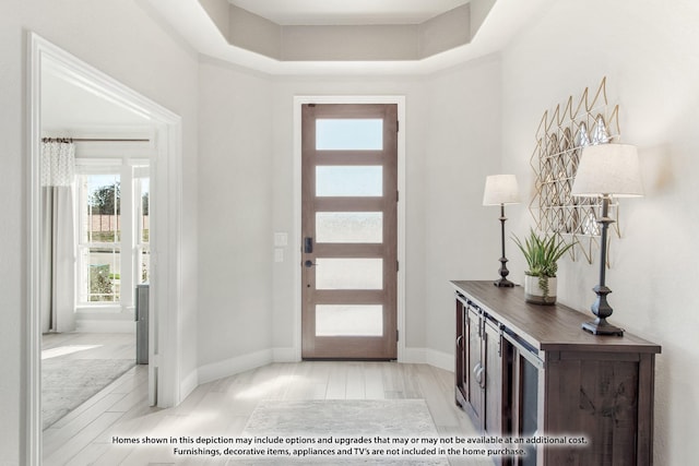 foyer featuring a tray ceiling