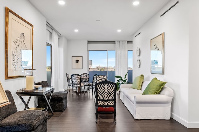 interior space with dark hardwood / wood-style flooring