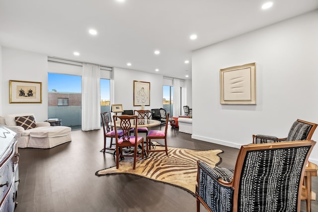 living room with dark hardwood / wood-style floors