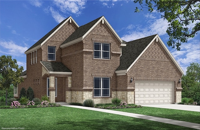 view of front of home featuring a garage and a front yard