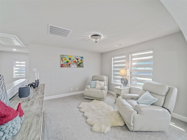 sitting room with carpet floors