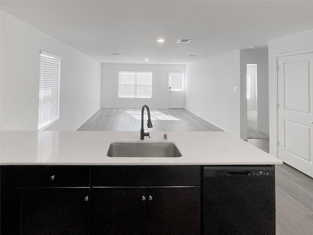 kitchen featuring light wood-type flooring, dishwasher, and sink