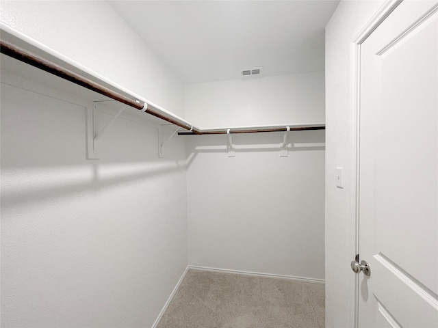 walk in closet with light colored carpet