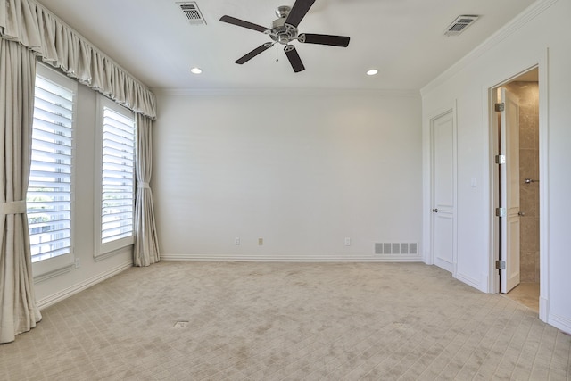 6601 Oak Hill Ct, Fort Worth, TX 76132 - empty room with crown molding, light colored carpet, ceiling fan, baseboards, and recessed lighting