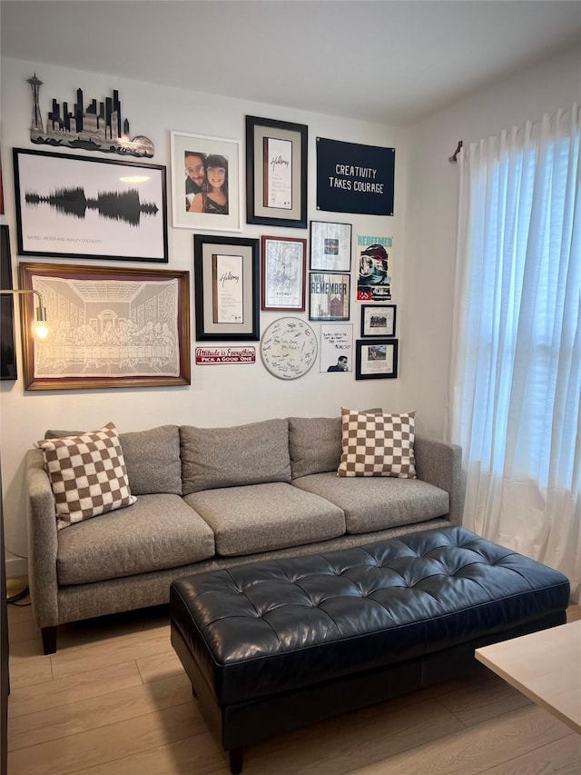 living room featuring light wood-type flooring