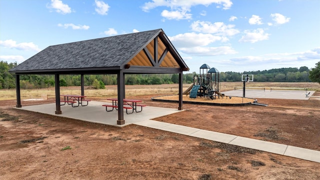 view of community with a playground and a gazebo