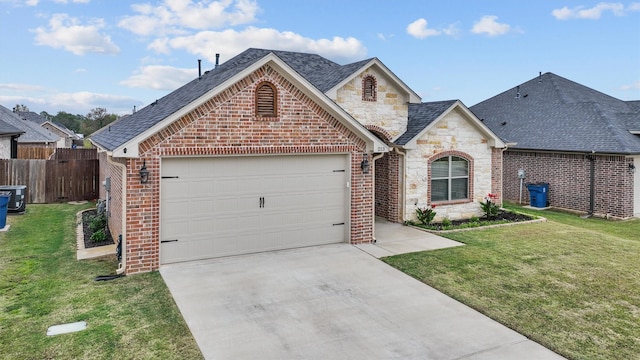 view of front of property with a garage and a front yard