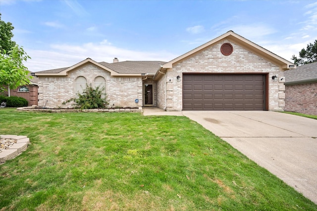 8104 Jolie Dr, Fort Worth, TX 76137 - ranch-style home featuring brick siding, a garage, concrete driveway, and a front yard