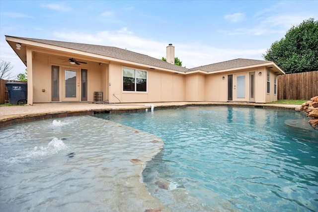 8104 Jolie Dr, Fort Worth, TX 76137 - view of swimming pool featuring ceiling fan and a patio area