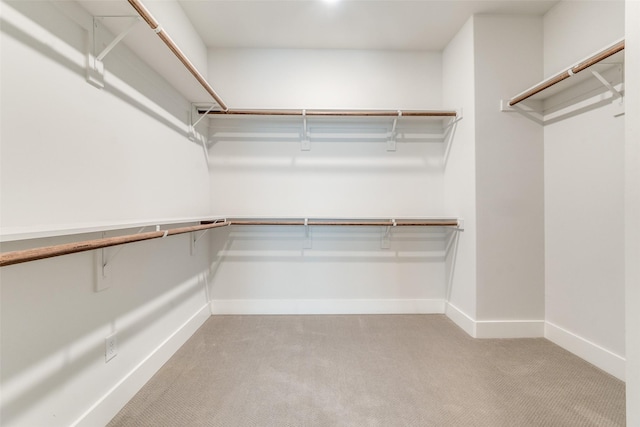 walk in closet with light carpet