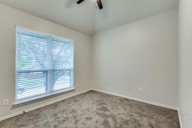 7800 Glenoaks Dr, Frisco, TX 75034 - empty room featuring ceiling fan, carpet flooring, and lofted ceiling