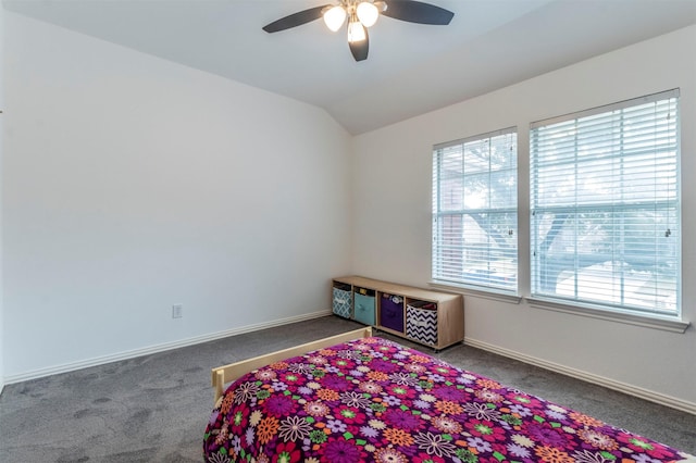 interior space featuring vaulted ceiling and ceiling fan