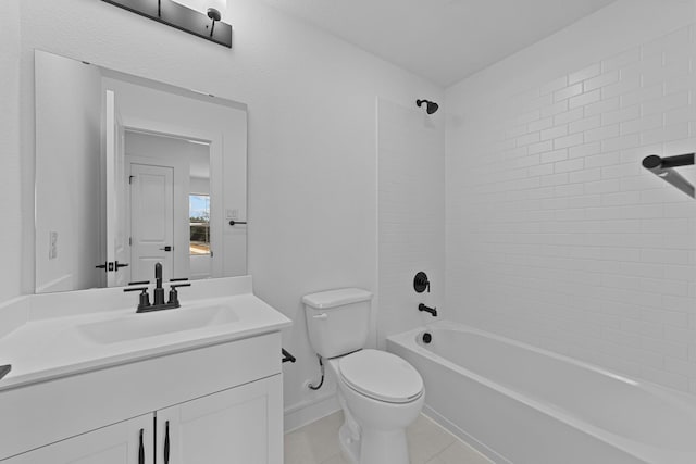 bathroom with toilet, tile patterned flooring, vanity, and shower / bathtub combination