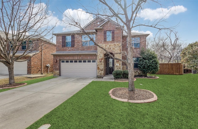 view of front of home with a garage and a front lawn