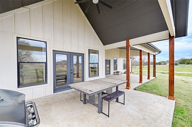 view of patio / terrace with ceiling fan and french doors