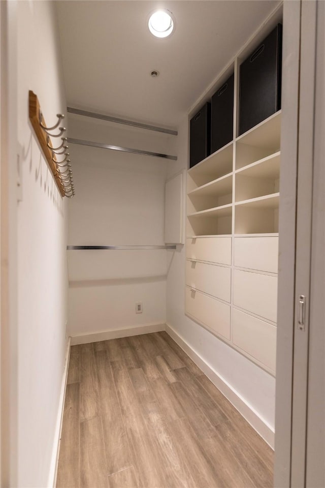 walk in closet featuring light hardwood / wood-style flooring