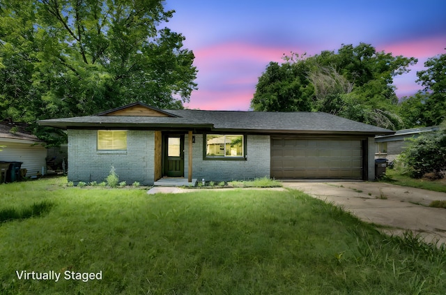 3482 Bandera Rd, Fort Worth, TX 76116 - ranch-style house with brick siding, an attached garage, concrete driveway, and a front lawn